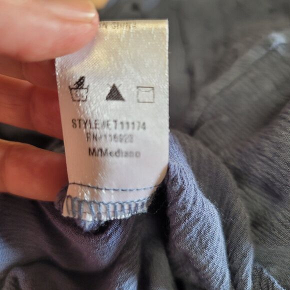 Easel Blue Swiss Dot Balloon Sleeve Blouse Womens Size M - Picture 10 of 11